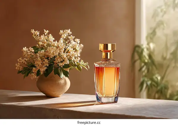 Elegant Perfume Bottle Arrangement with Flowers