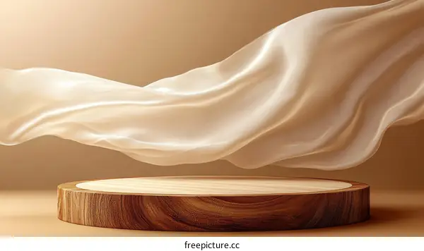 Elegant Cream Fabric Drape on Wooden Display
