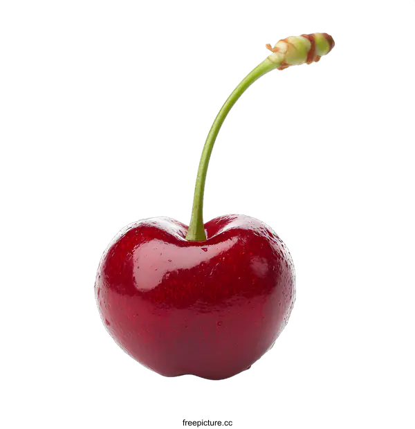 [Transparent Background PNG]Single Fresh Red Cherry Isolated On White Background