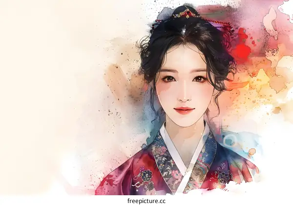 Portrait of a young Korean woman in traditional dress