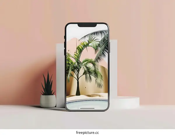 Palm Tree on Phone Screen Minimalist Mockup