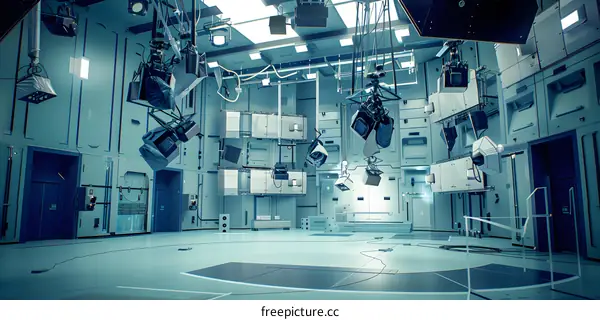 Futuristic Room with Suspended Lights