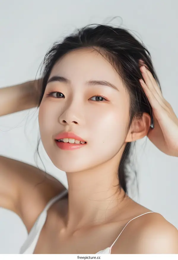 Beautiful Asian Woman with Smooth Skin and Hair