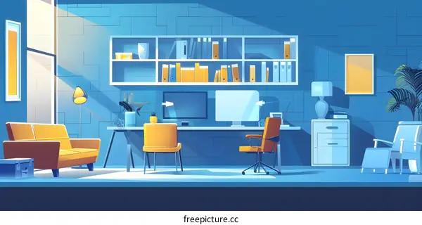 Blue and Yellow Home Office Interior Design