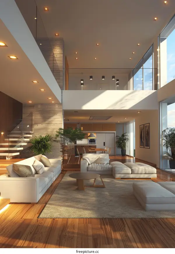 Modern Open Plan Living Room with Balcony
