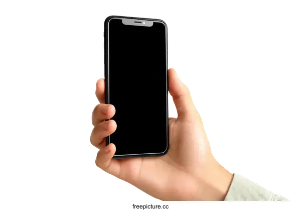 [Transparent Background PNG]Hand Holding a Blank Smartphone Display