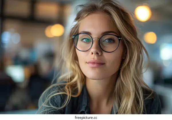 portrait of a beautiful blonde woman wearing glasses