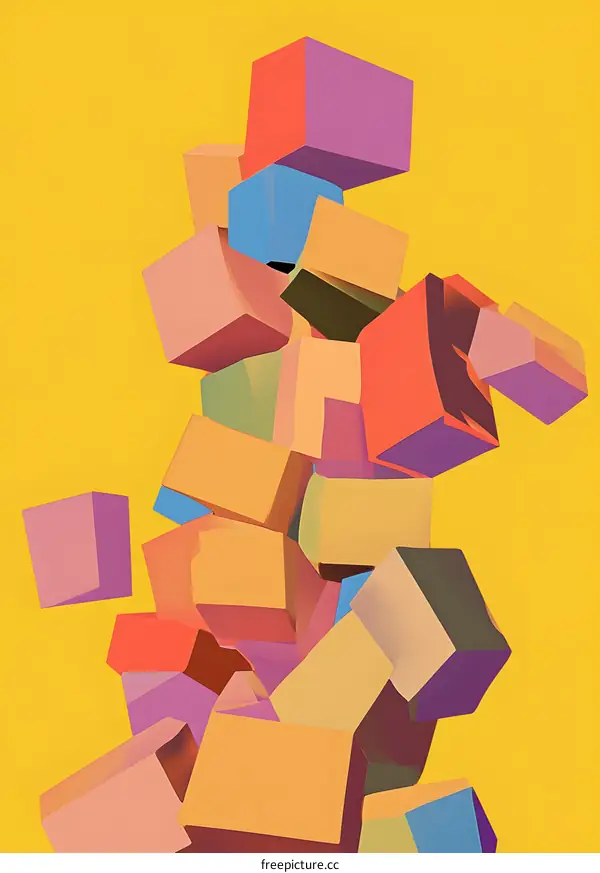 Abstract 3D Illustration of Colorful Cubes Stacked on Top of Each Other