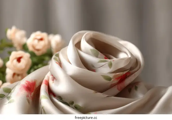 Elegant Beige Silk Scarf with Floral Print