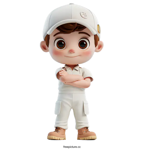 [Transparent Background PNG]Smiling Cartoon Boy Wearing White Work Uniform