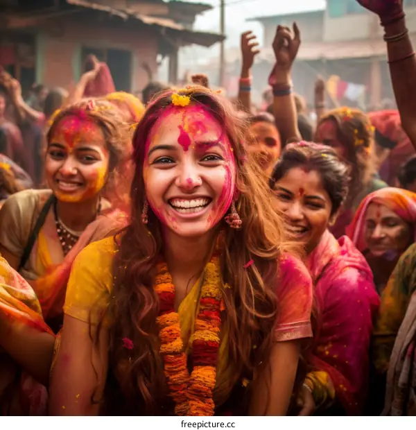 Indian women celebrating the Hindu holiday Holi