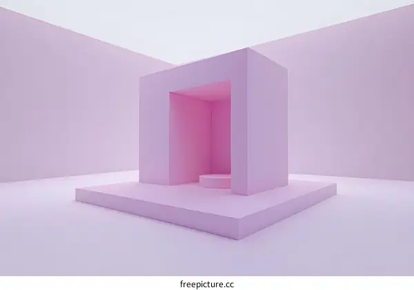 Abstract Minimalist 3D Render of Pink Geometric Shapes and Platform