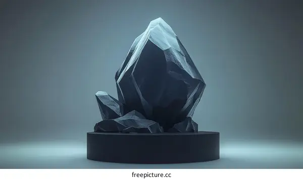 Abstract Geometric Rock Sculpture on Pedestal