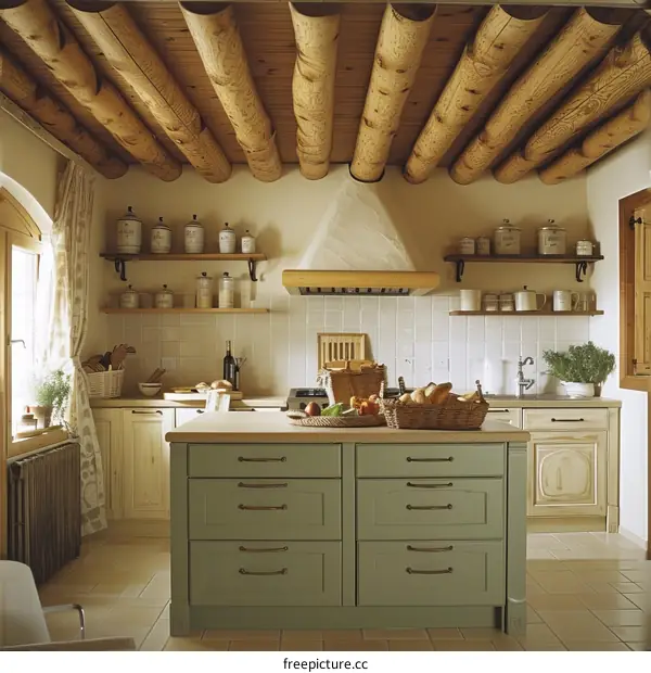 Rustic Kitchen Design With Wood Beam Ceiling