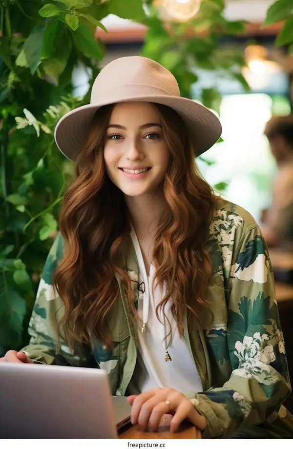 Portrait of a young woman wearing a hat and smiling