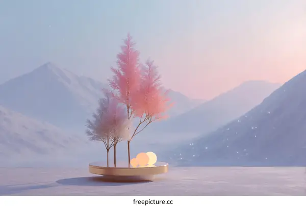 Pastel Mountains and Dreamy Trees