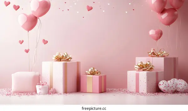 Pink Gift Boxes with Heart Balloons