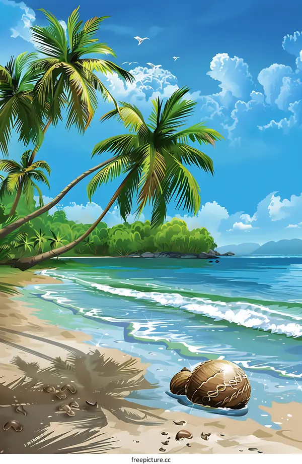 Tropical Paradise Beach with Palm Trees and Blue Sky