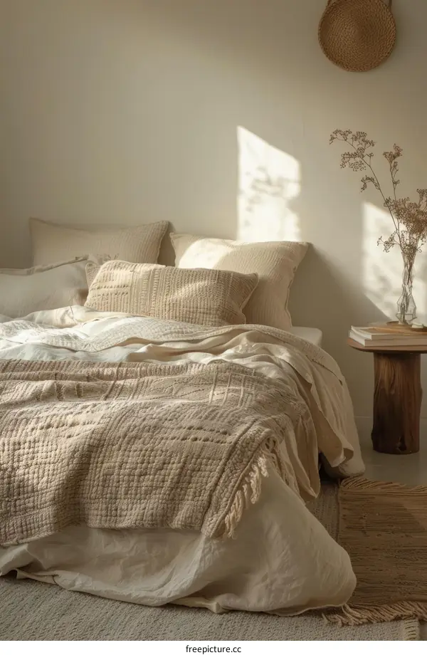Cozy Bedroom: Simple and Comfortable Bedding Creates a Welcoming Atmosphere