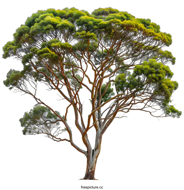 [Transparent Background PNG]Isolated Tree with Green Leaves and Brown Branches Against White Background