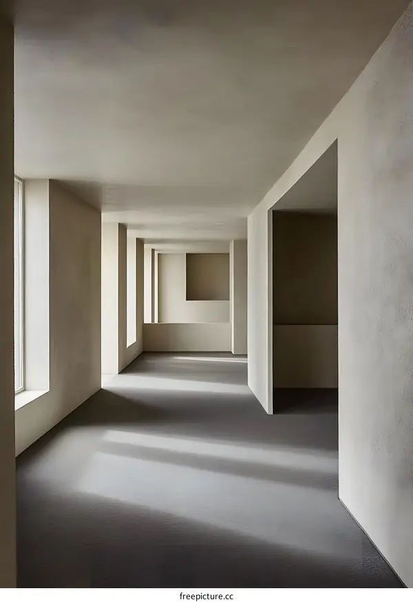 Minimalist Architecture Hallway With Sunbeams