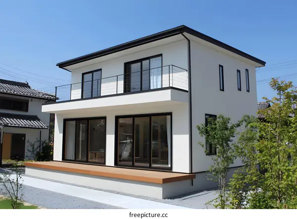 Modern Two Story House with Balcony and Deck