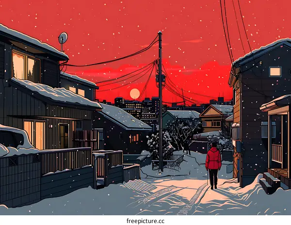 Snowy Street in Japan Illustration