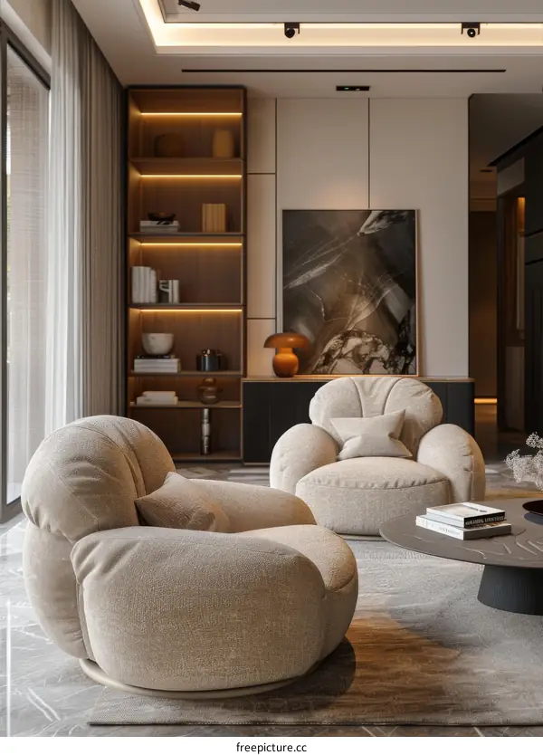 Modern Beige Living Room Interior Design