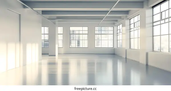 Empty Modern Office Room with Large Windows and City View