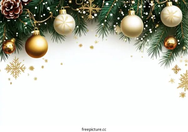 Christmas Decorative Border with Ornaments and Fir Branches