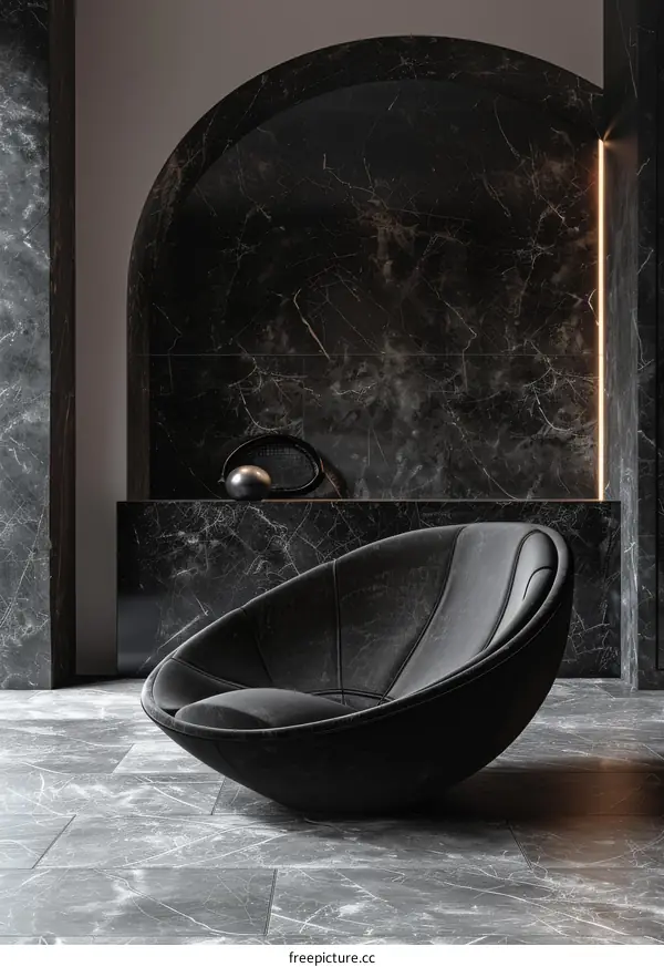 Modern Minimalist Interior Design with Black Marble Accent