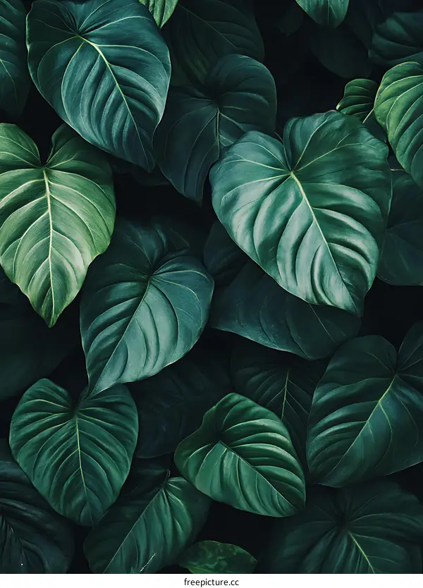 Dark Green Tropical Leaves Background
