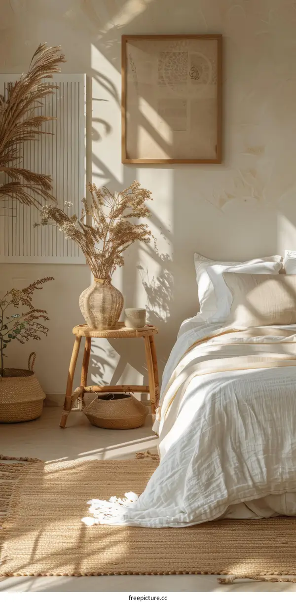 Cozy Bedroom Interior Design with Neutral Colors and Natural Elements