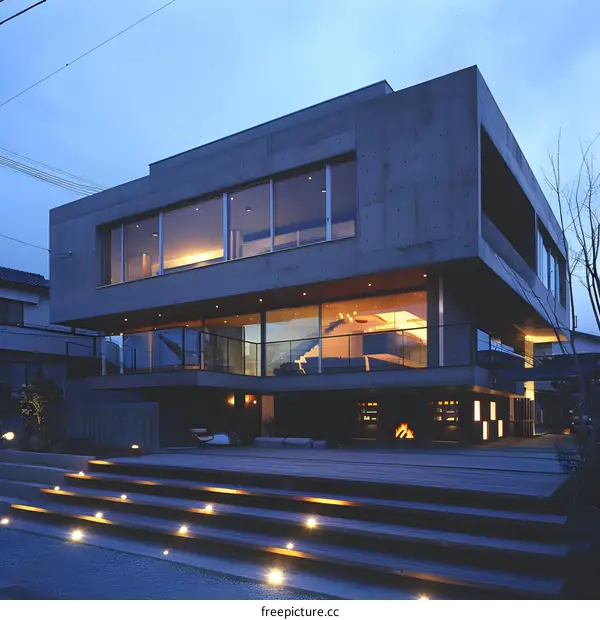 Modern Concrete House with Outdoor Patio and Stairs
