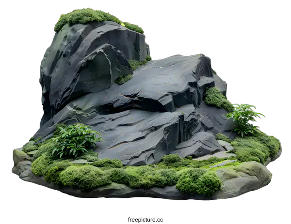 [Transparent Background PNG]Isolated Green Mossy Rock Formation