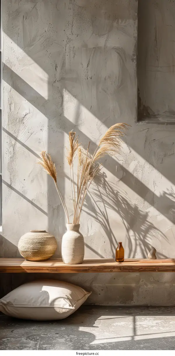 Neutral interior with sunlight and shadows
