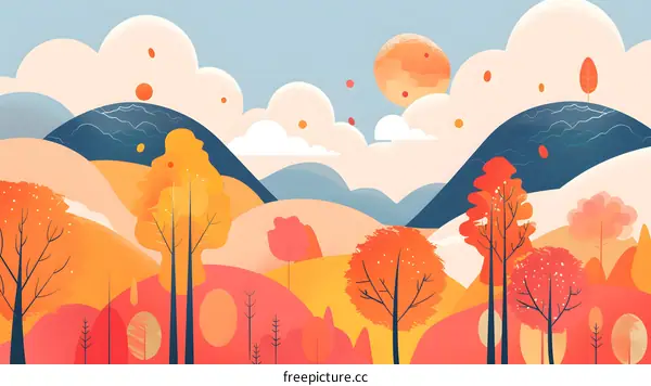 Autumn Landscape Illustration With Blue Sky and Trees