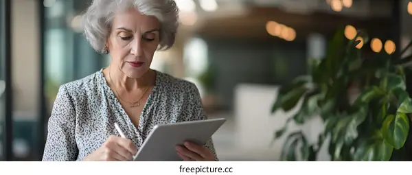 Senior Woman Using Digital Tablet In Office
