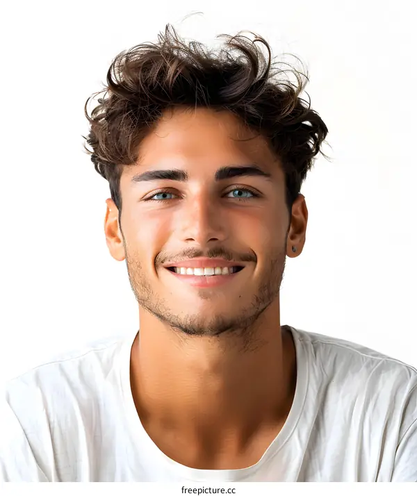 Portrait of a handsome young man with blue eyes and brown hair
