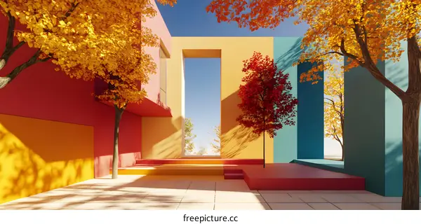 Autumn Colors Minimalist Architecture Illustration