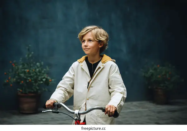 Boy Riding Bicycle Outdoor Scene