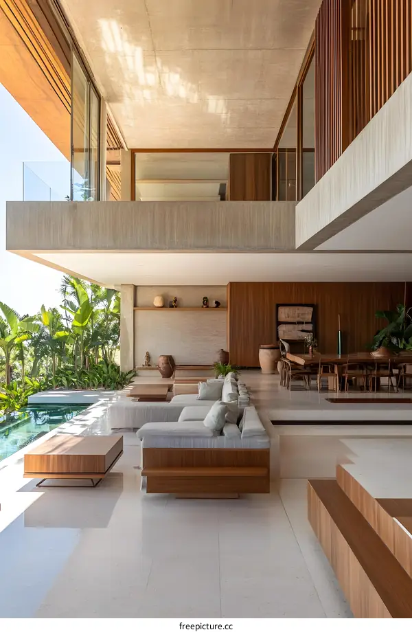 Modern Minimalist House Interior Design with Large Windows and Concrete Floor