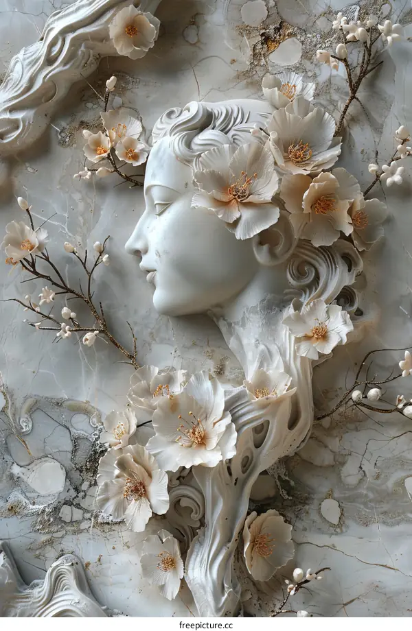 Sculptural Floral Composition in Light Grey Marble