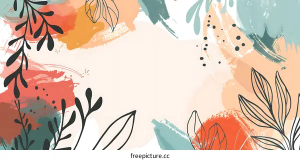 Abstract Watercolor Background with Botanical Elements