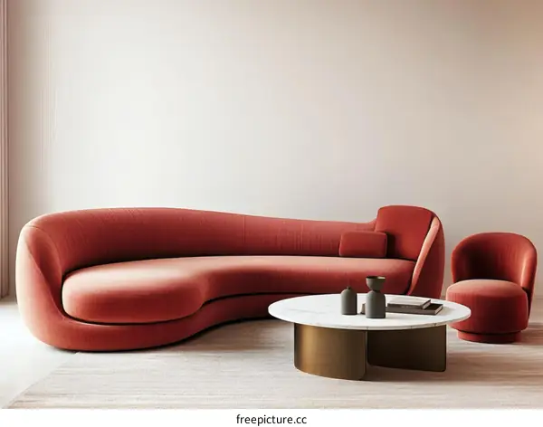 Modern Red Sectional Sofa and Coffee Table Arrangement