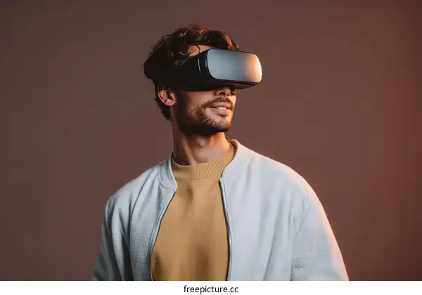 Man Experiencing Virtual Reality Headset