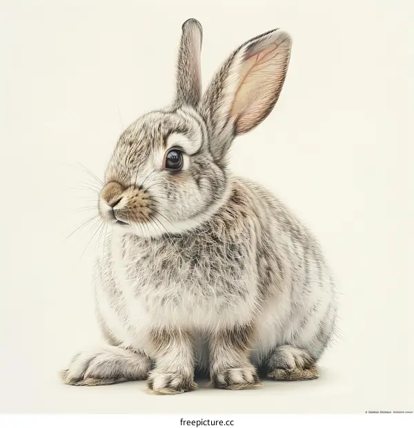 A cute bunny sits on a white background