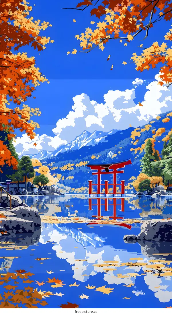 Serene Autumn Reflections at a Japanese Shrine