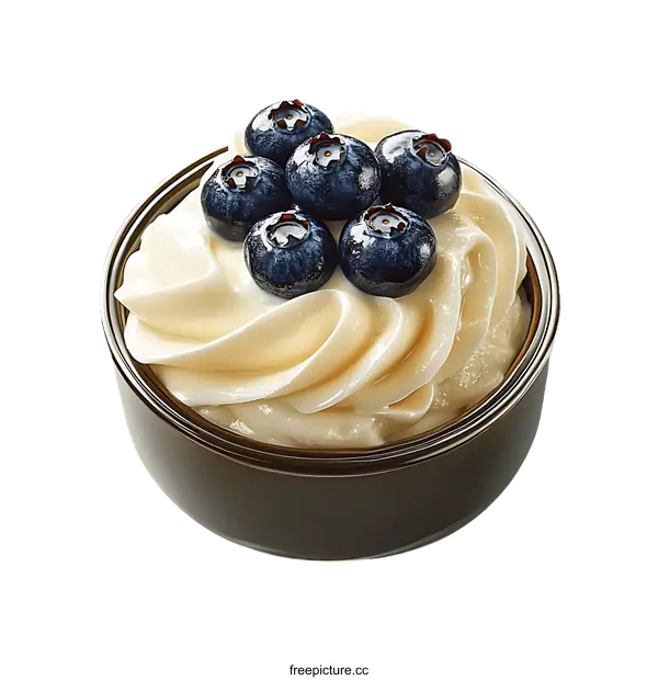 [Transparent Background PNG]Creamy Dessert with Fresh Blueberries