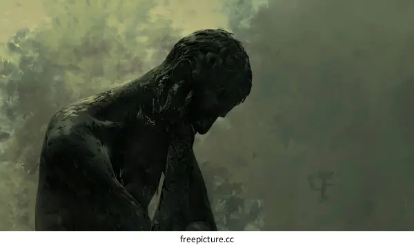 Digital Art Illustration Of A Man With A Stone Body